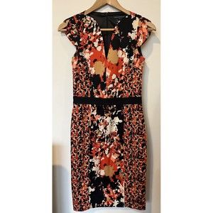 NWT French Connection Red/Orange Abstract Floral Short Sleeve Sheath Dre…
